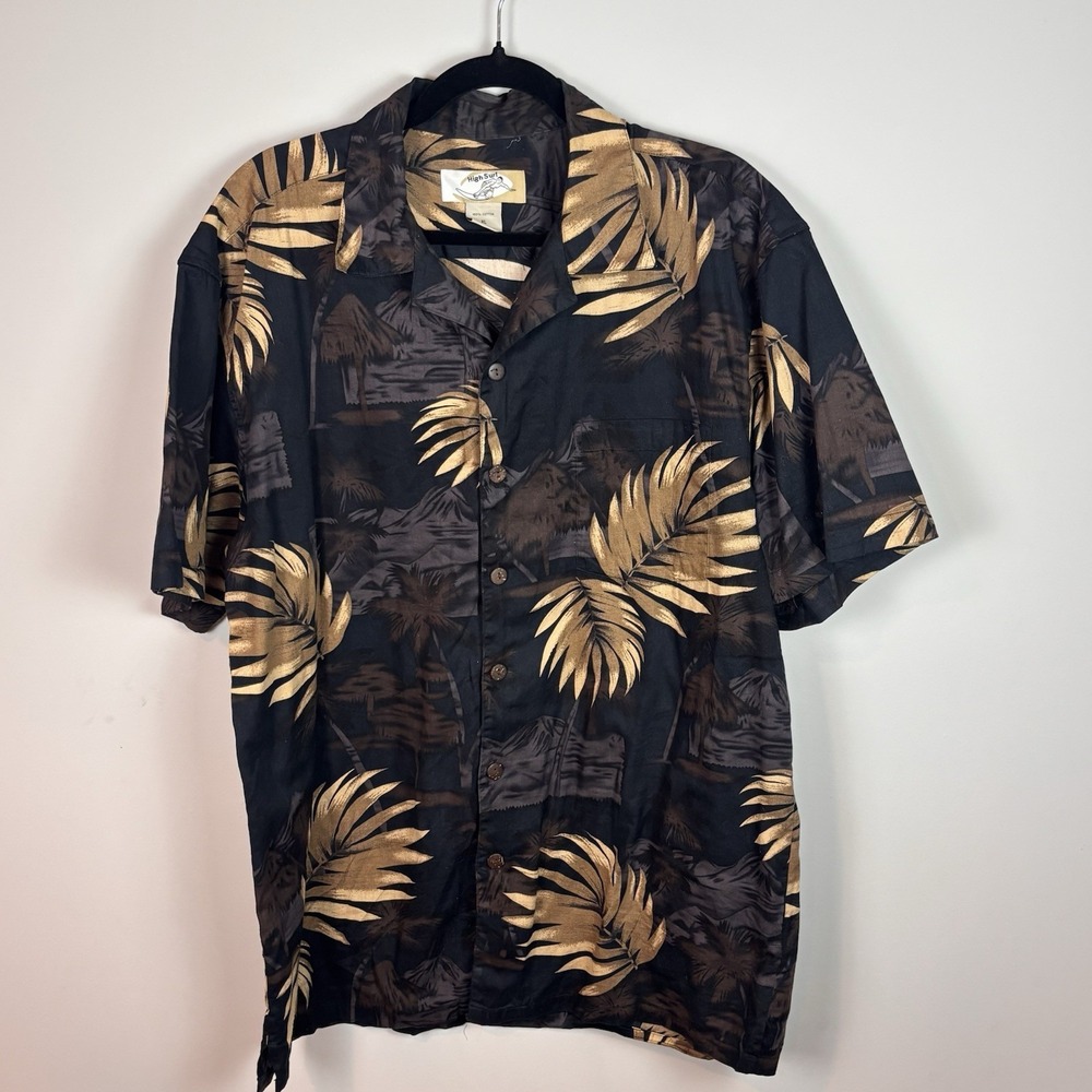 VTG High Surf Men's Brown Floral Hawaiian Shirt Sz XL Tropical Resortwear Party